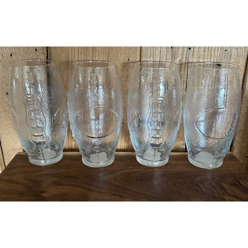 (4) FOOTBALL Shaped Beverage Drinking Glass 23 Oz.